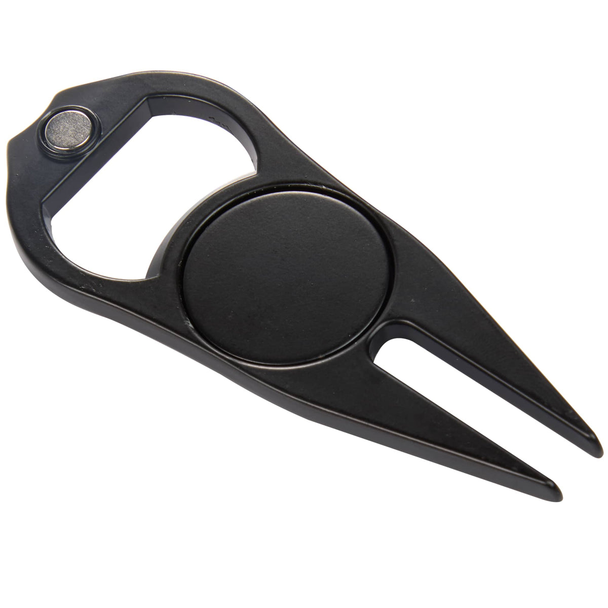 Divot Repair Tool with Bottle Opener and Ball Marker Laser Engraving - Black - Left Angle
