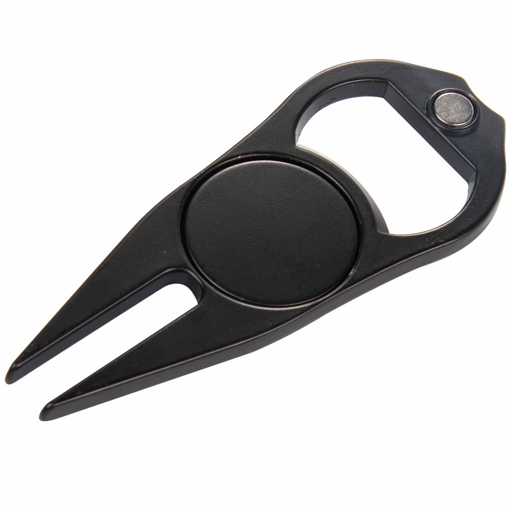 Divot Repair Tool with Bottle Opener and Ball Marker Laser Engraving - Black - Right Angle 2