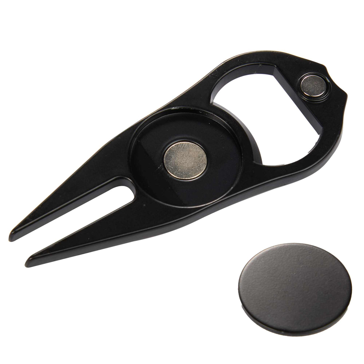 Divot Repair Tool with Bottle Opener and Ball Marker Laser Engraving - Black - Right Angle