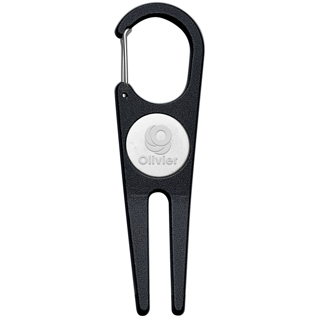 Divot Tool with Ball Marker, Aluminum - Black - Laser