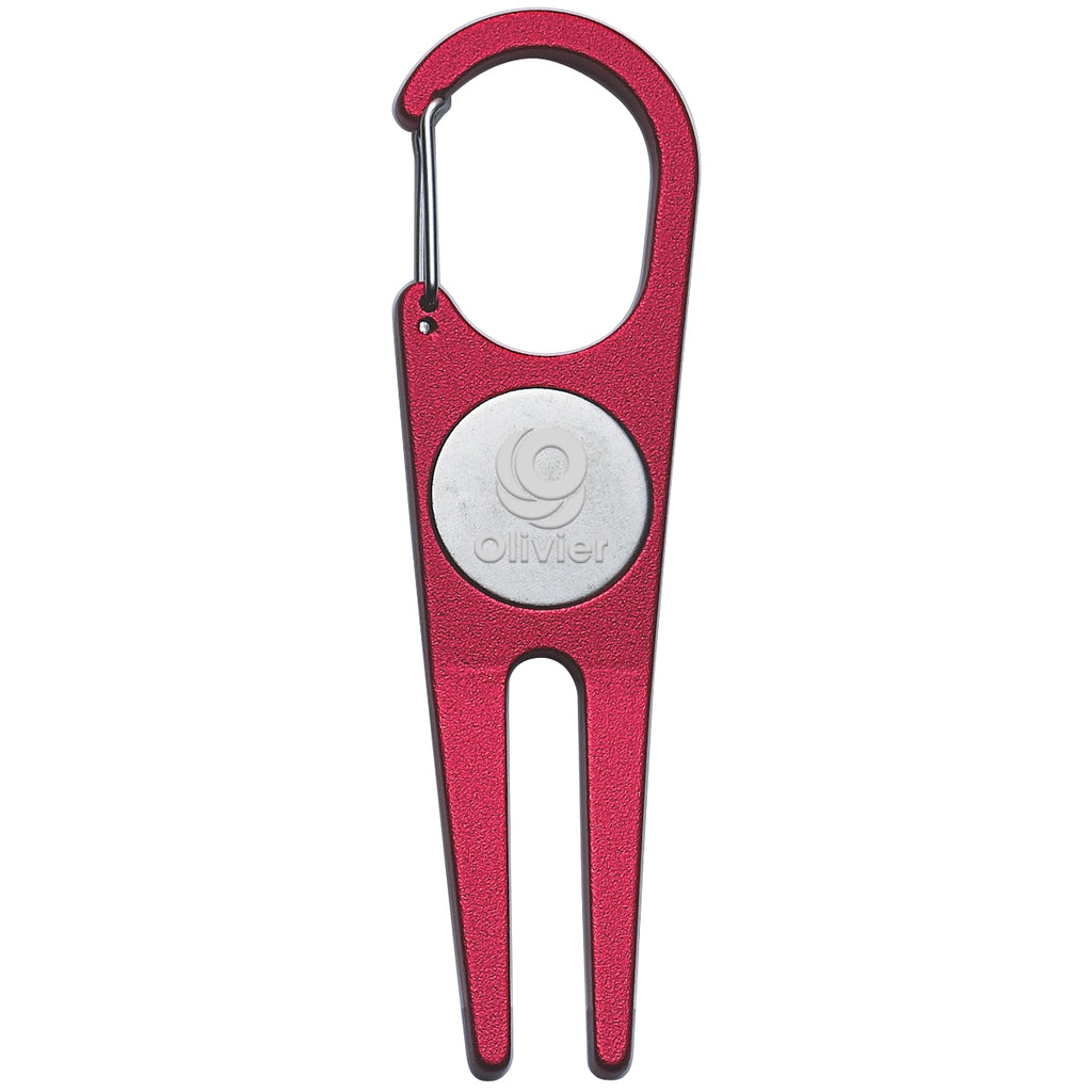 Divot Tool with Ball Marker, Aluminum - Red - Laser
