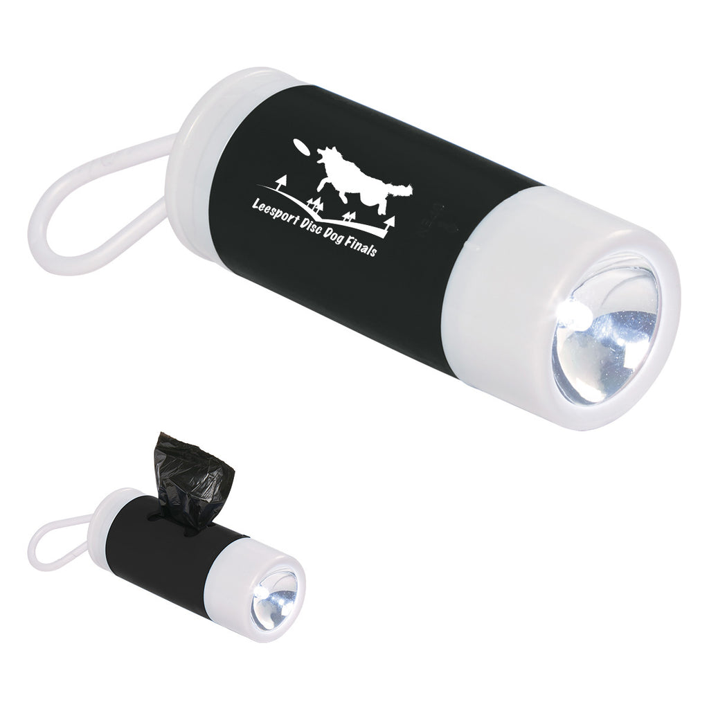 Dog Bag Dispenser and Flashlight - White with Black - Pad Print