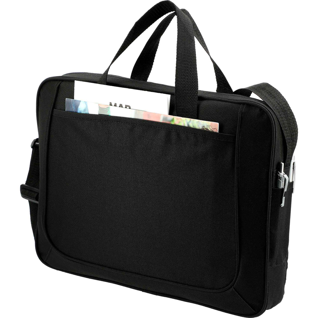 Dolphin Briefcase with Pen Sleeves and Shoulder Strap Embroidery - Black - Left Angle