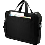 Dolphin Briefcase with Pen Sleeves and Shoulder Strap Embroidery - Black - Left Angle