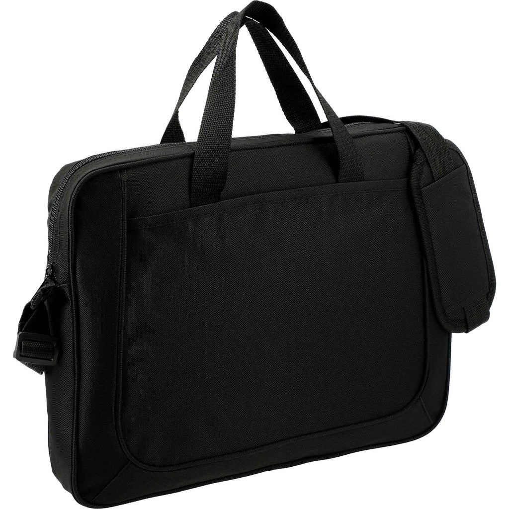 Dolphin Briefcase with Pen Sleeves and Shoulder Strap Embroidery - Black - Right Angle