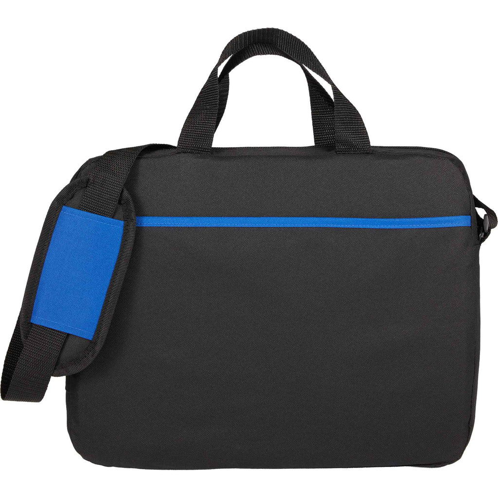 Dolphin Briefcase with Pen Sleeves and Shoulder Strap Embroidery - Blue - Back