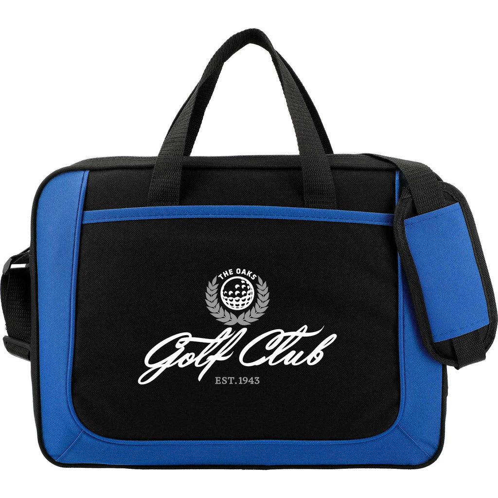 Dolphin Briefcase with Pen Sleeves and Shoulder Strap Embroidery - Blue - Front