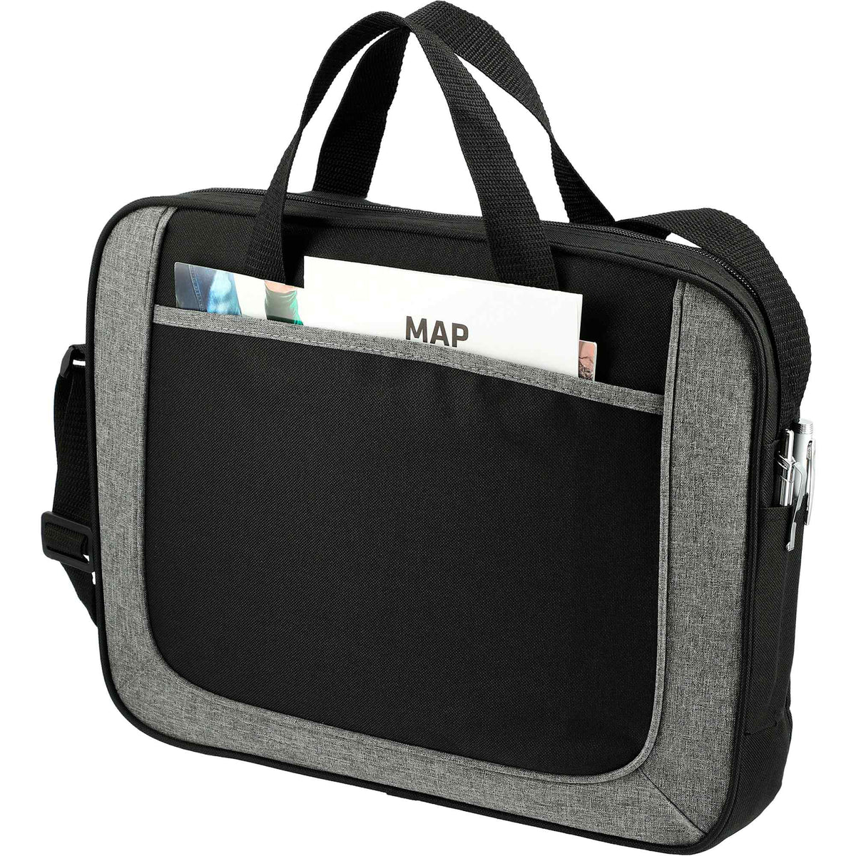 Dolphin Briefcase with Pen Sleeves and Shoulder Strap Full Color - Graphite - Left Angle