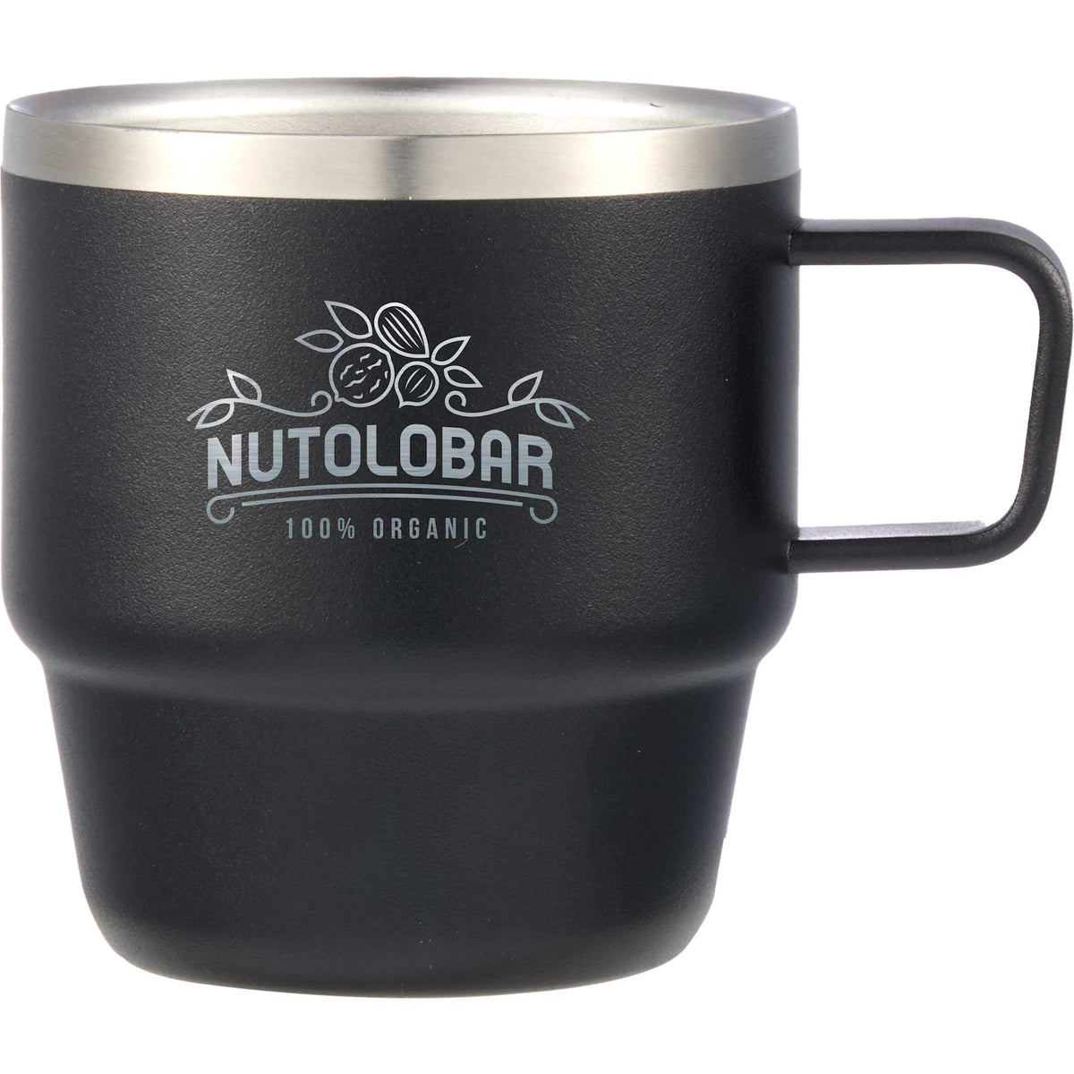 Doppio Stackable Espresso Mug Set in Recycled Steel, 6 oz - Black - Front