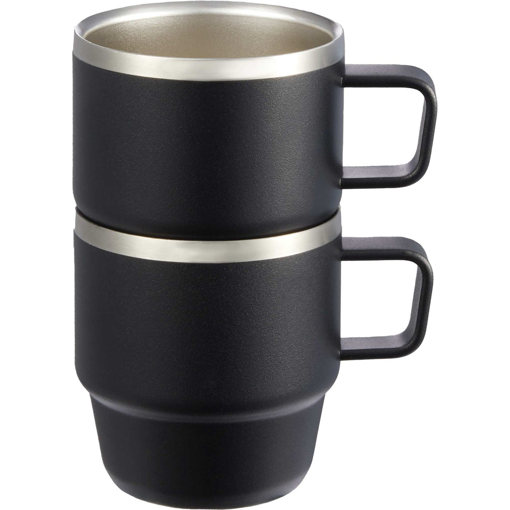 Doppio Stackable Espresso Mug Set in Recycled Steel, 6 oz Laser Engraving - Black - Front Alternate Group