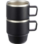 Doppio Stackable Espresso Mug Set in Recycled Steel, 6 oz Laser Engraving - Black - Front Alternate Group