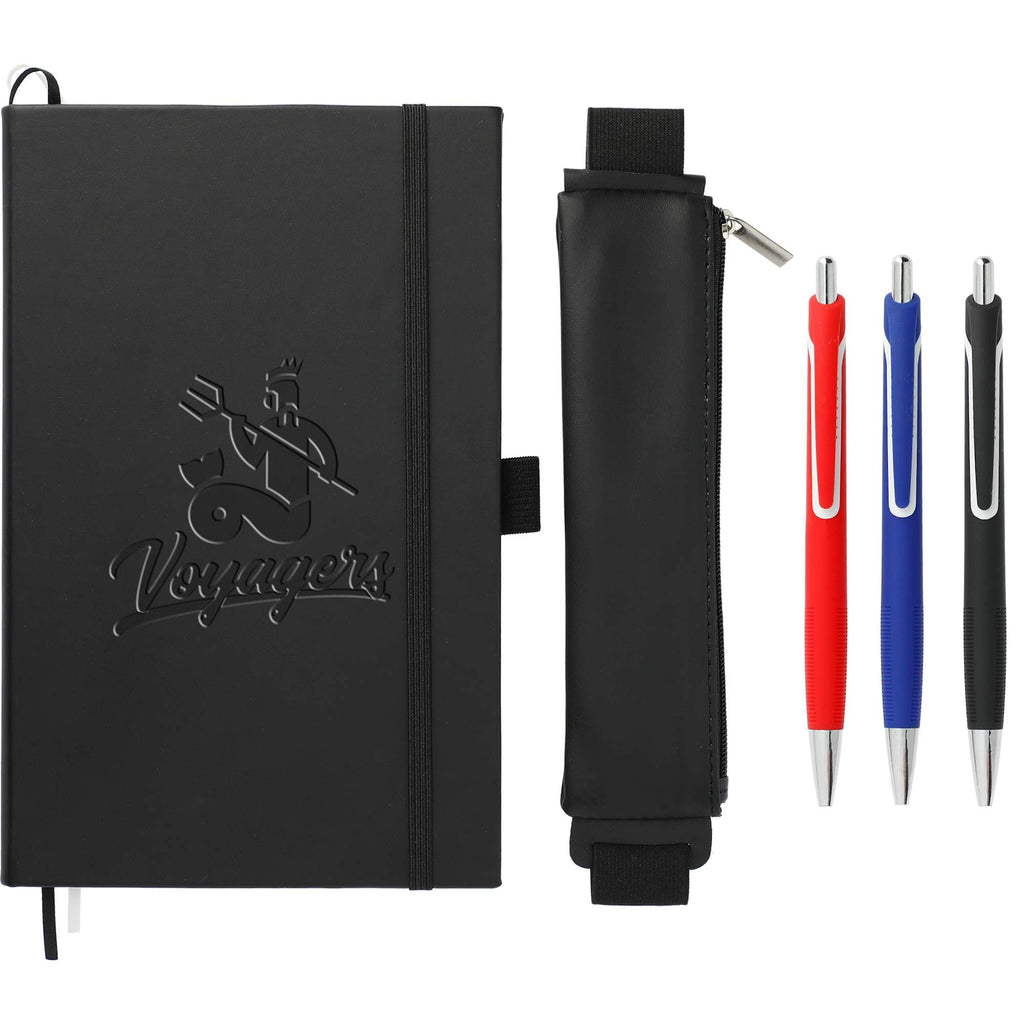 Dotted Planning Notebook with Three Gel Pens, 5.5 x 8.5 Inches Debossing - Black - Front
