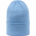 Double Layer Beanie in Recycled Knit Embroidery - Lake Blue - Front