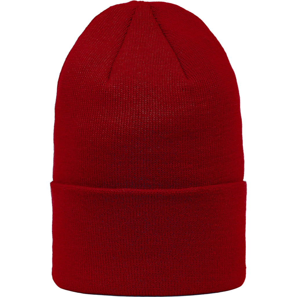 Double Layer Beanie in Recycled Knit Embroidery - Vintage Red - Front 2