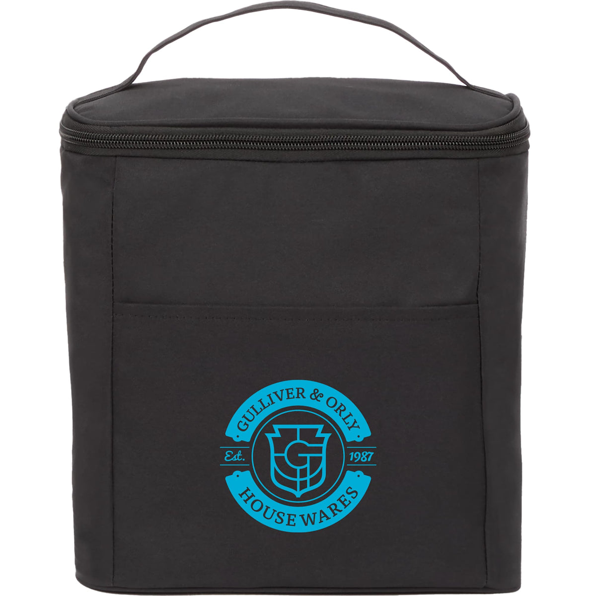Double Lined Cooler with Removable Liner, 9 Cans Embroidery - Black - Front