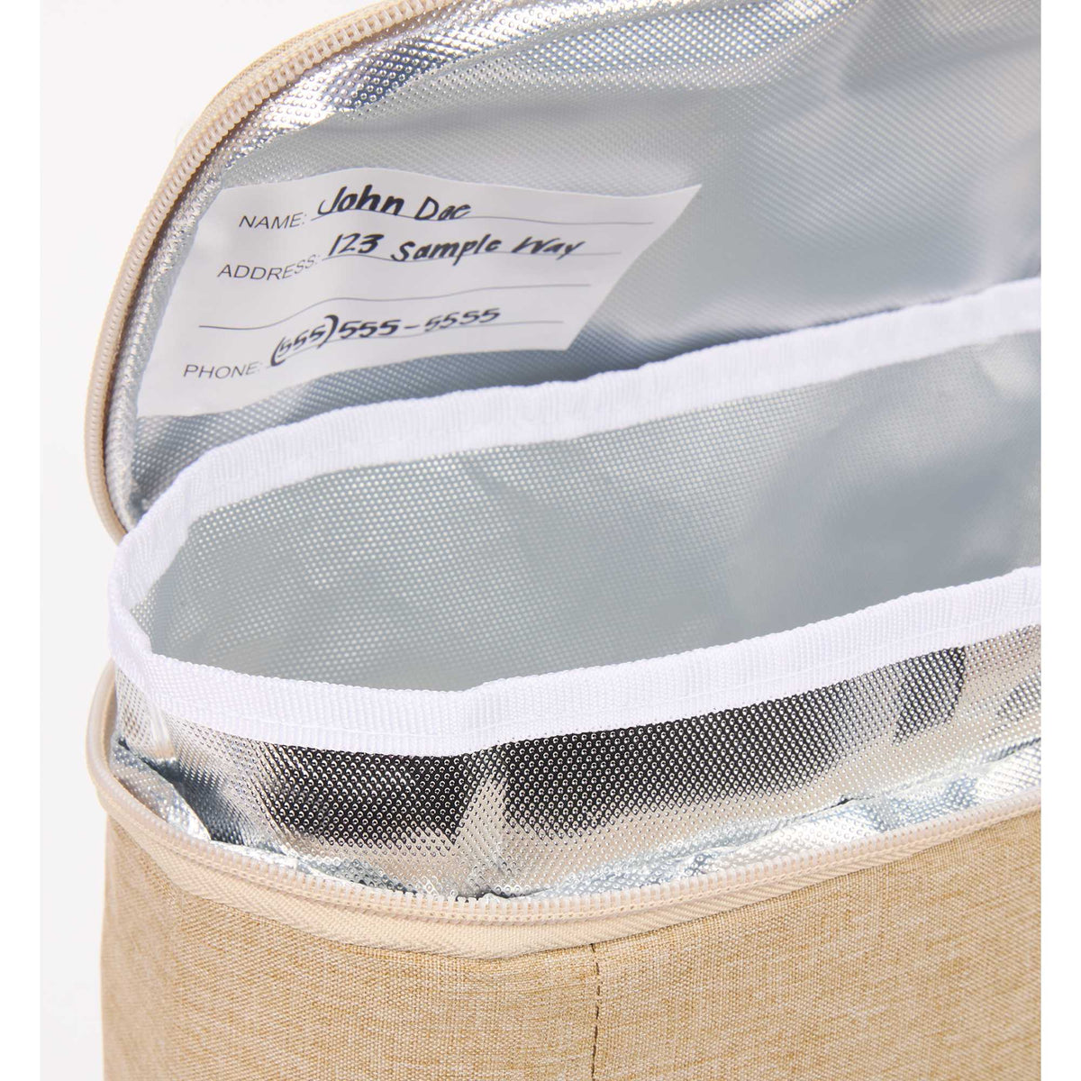 Double Lined Cooler with Removable Liner, 9 Cans Embroidery - Natural - Detail