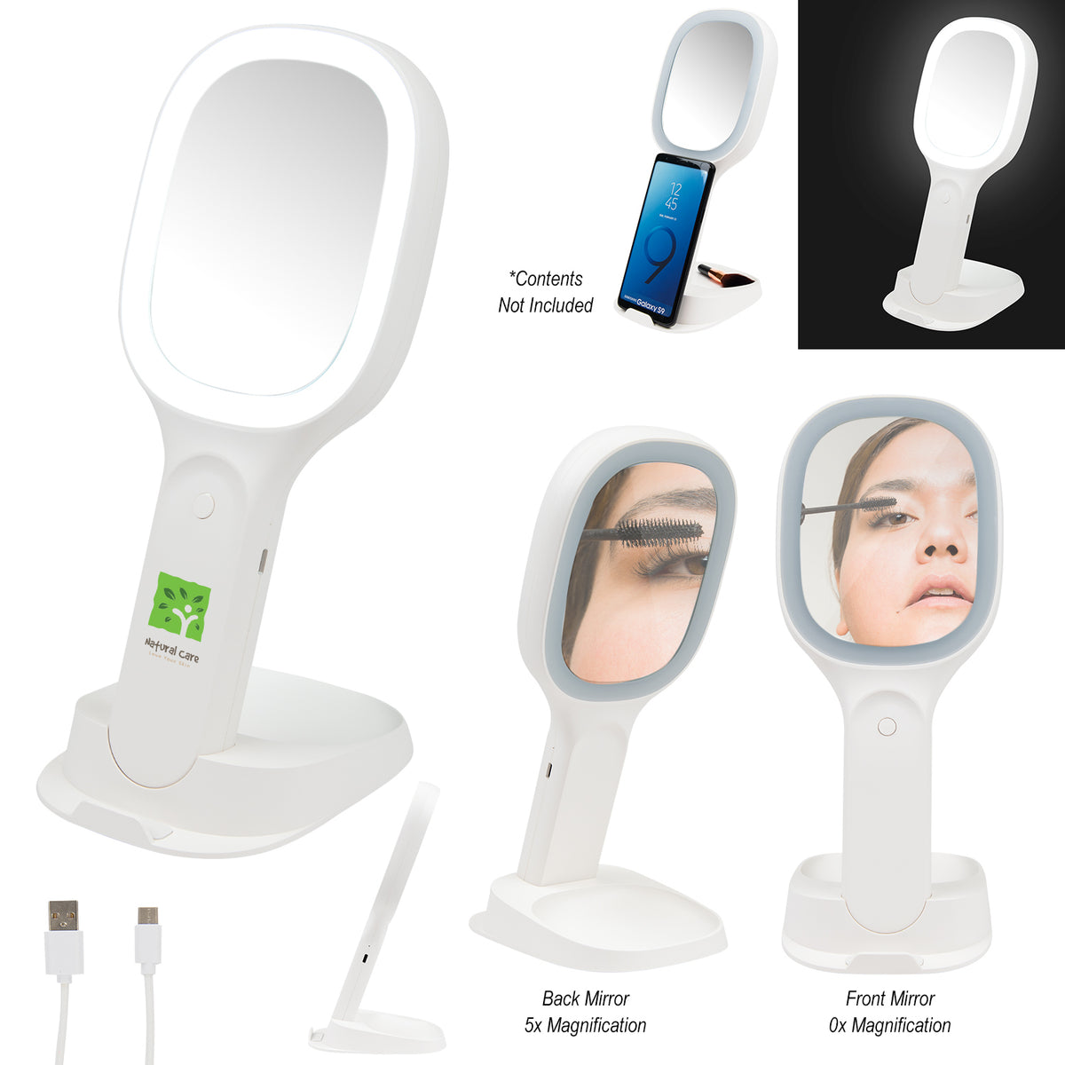 Double Sided Light-Up Mirror and Wireless Charger - Full Color