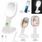 Double Sided Light-Up Mirror and Wireless Charger - White - Full Color