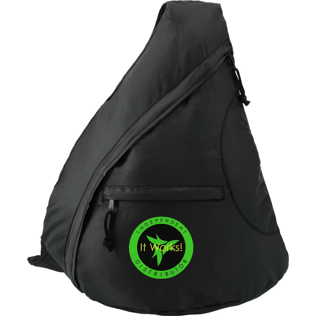 Downtown Sling Backpack in 210D Polyester Full Color - Black - Front