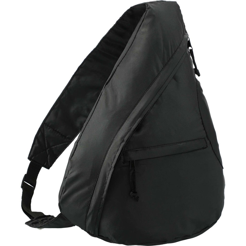 Downtown Sling Backpack in 210D Polyester Full Color - Black - Right Angle