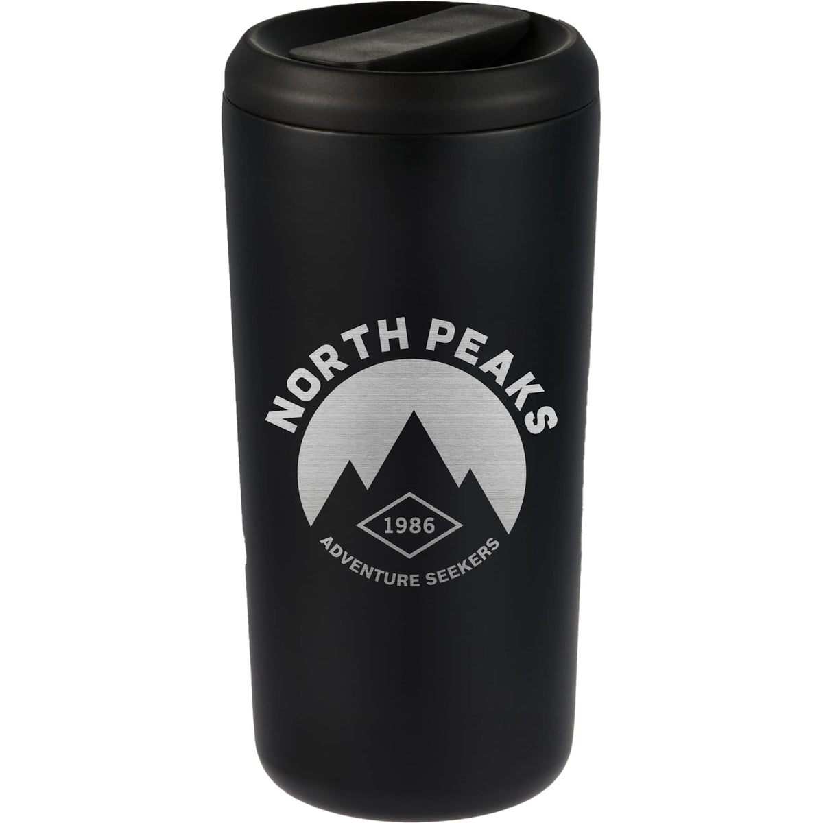 Drake Recycled Tumbler with Twist Lid, 16 oz Laser Engraving - Black - Front