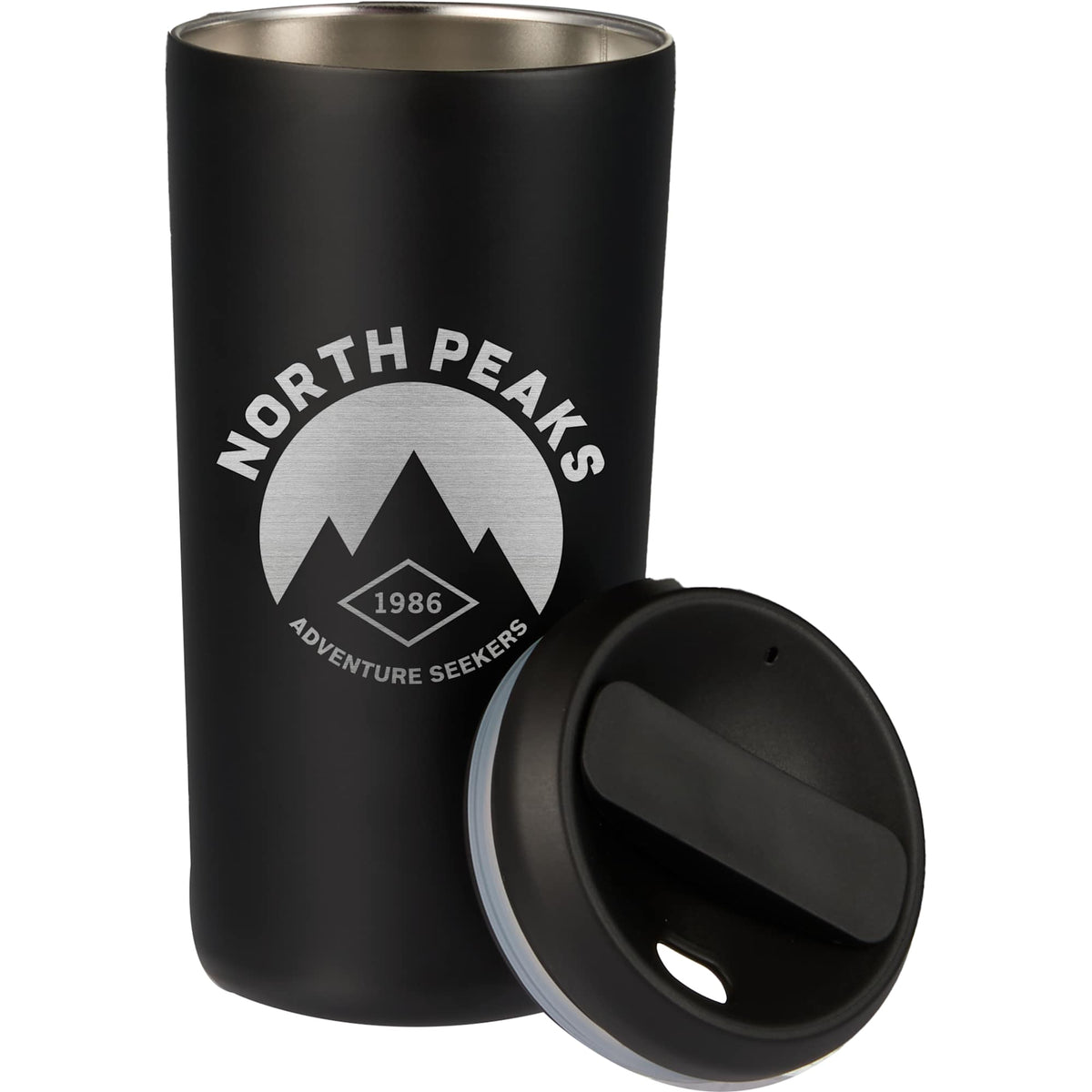 Drake Recycled Tumbler with Twist Lid, 16 oz Laser Engraving - Black - Lid Front