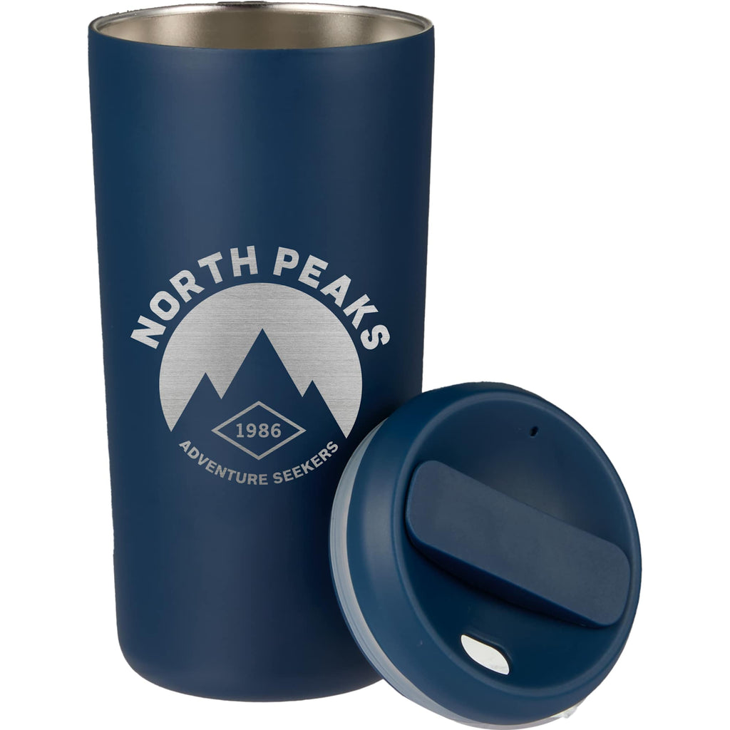 Drake Recycled Tumbler with Twist Lid, 16 oz Laser Engraving - Midnight Blue - Lid Flat