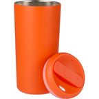 Drake Recycled Tumbler with Twist Lid, 16 oz Laser Engraving - Orange - Lid Flat
