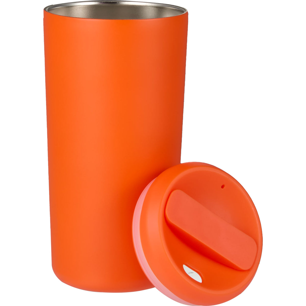 Drake Recycled Tumbler with Twist Lid, 16 oz Laser Engraving - Orange - Lid Flat