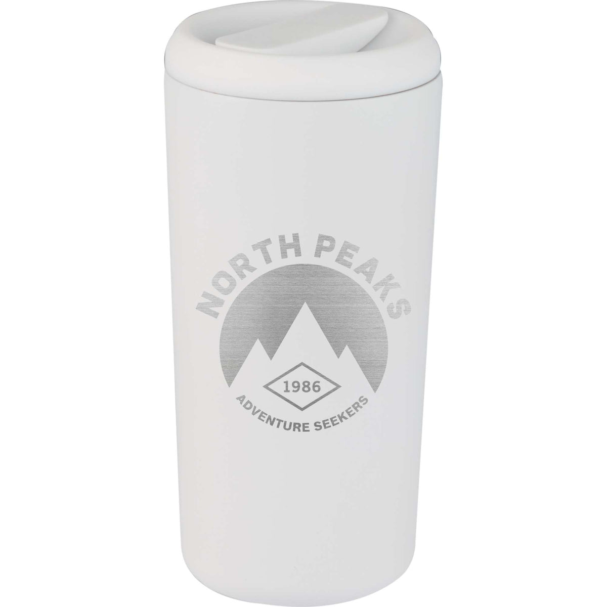 Drake Recycled Tumbler with Twist Lid, 16 oz Laser Engraving - White - Front