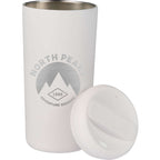 Drake Recycled Tumbler with Twist Lid, 16 oz Laser Engraving - White - Lid Front