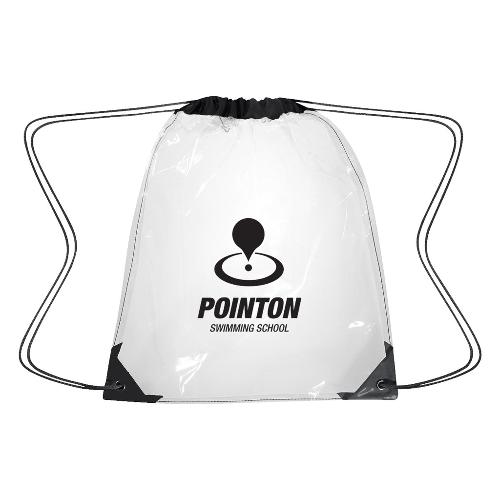 Drawstring Backpack in Clear EVA - Clear with Black - Silk Screen