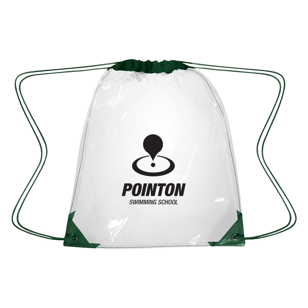 Drawstring Backpack in Clear EVA - Forest Green - Silk Screen