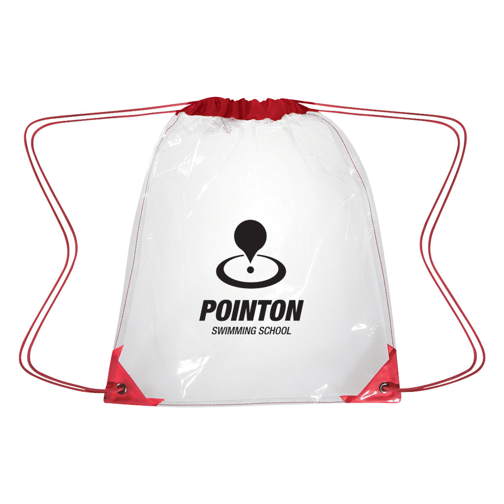 Drawstring Backpack in Clear EVA - Red - Silk Screen
