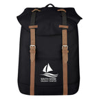 Drawstring Backpack with a Flap - Black - Silk Screen