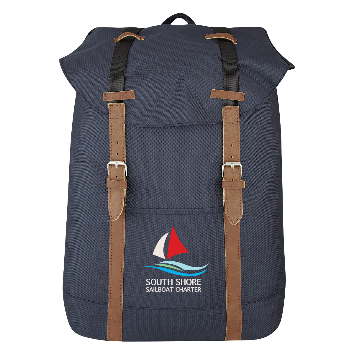 Drawstring Backpack with a Flap - Navy - Colorbrite