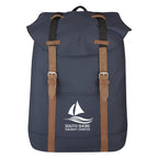 Drawstring Backpack with a Flap - Navy - Silk Screen