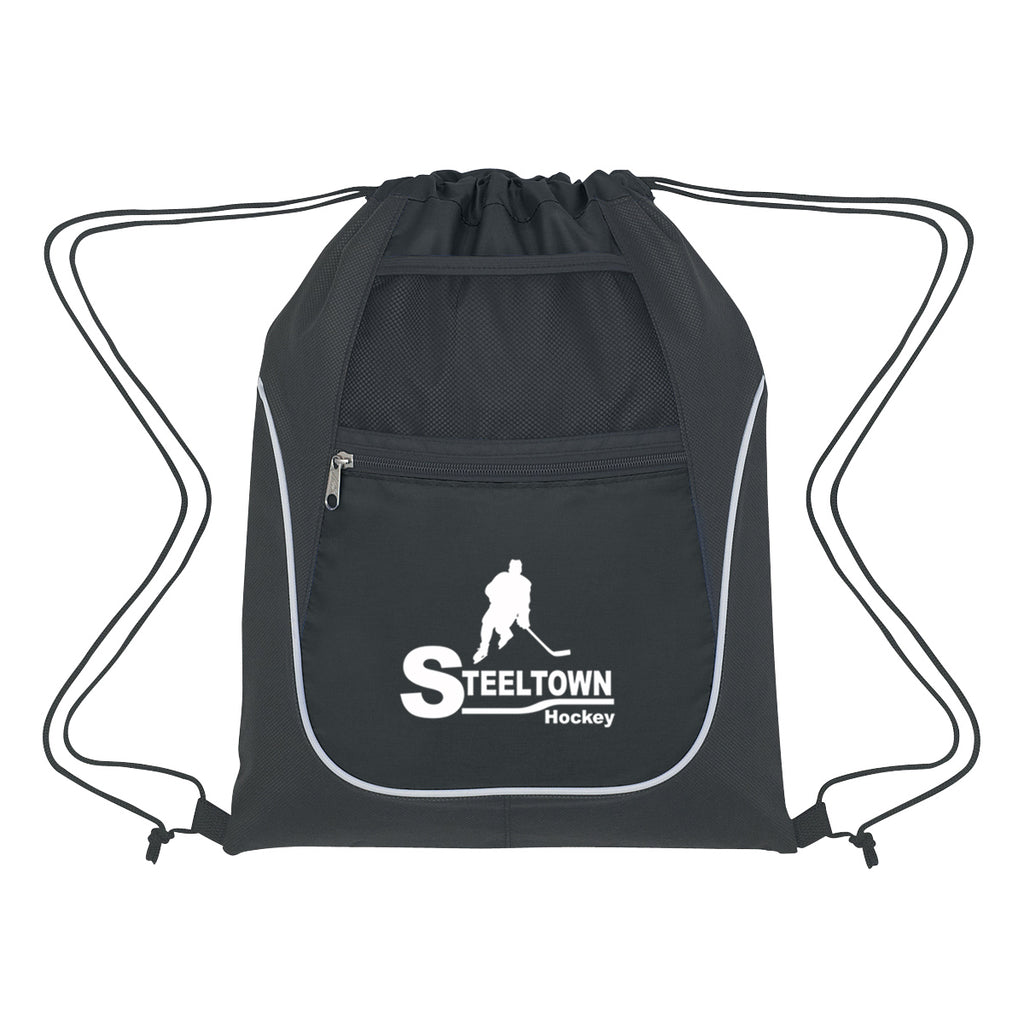 Drawstring Sports Pack with Two Pockets - Silk Screen