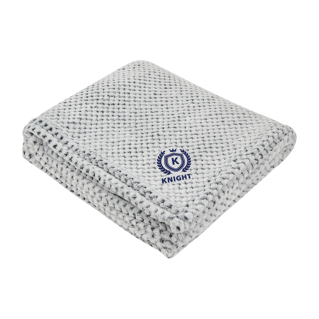 Dream Weaver Plush Blanket in Recycled PET - White with Gray - Embroidery