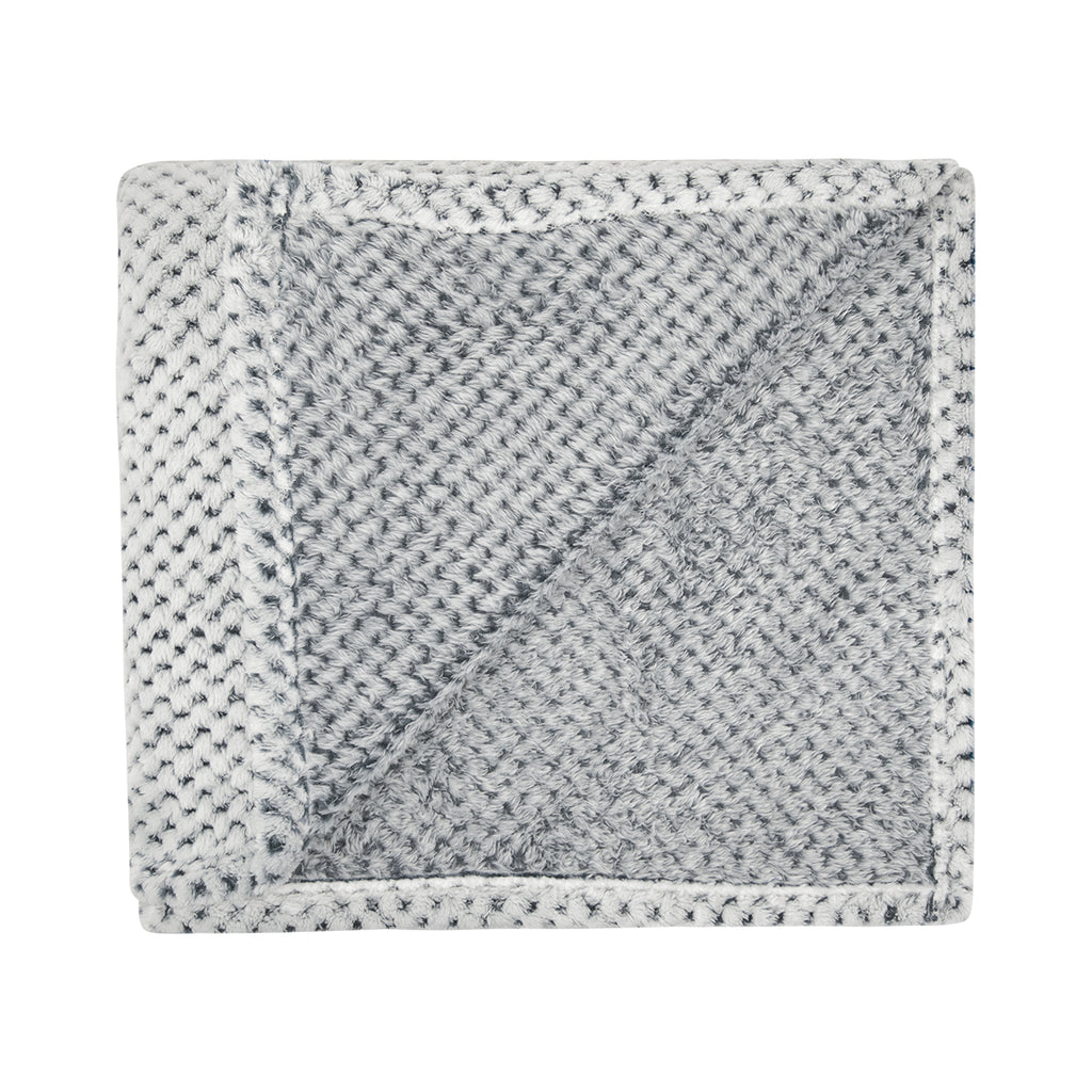 Dream Weaver Plush Blanket in Recycled PET - White with Gray - Folded