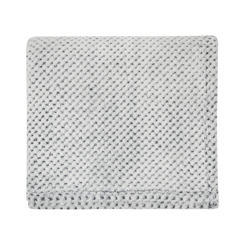 Dream Weaver Plush Blanket in Recycled PET - White with Gray - Front