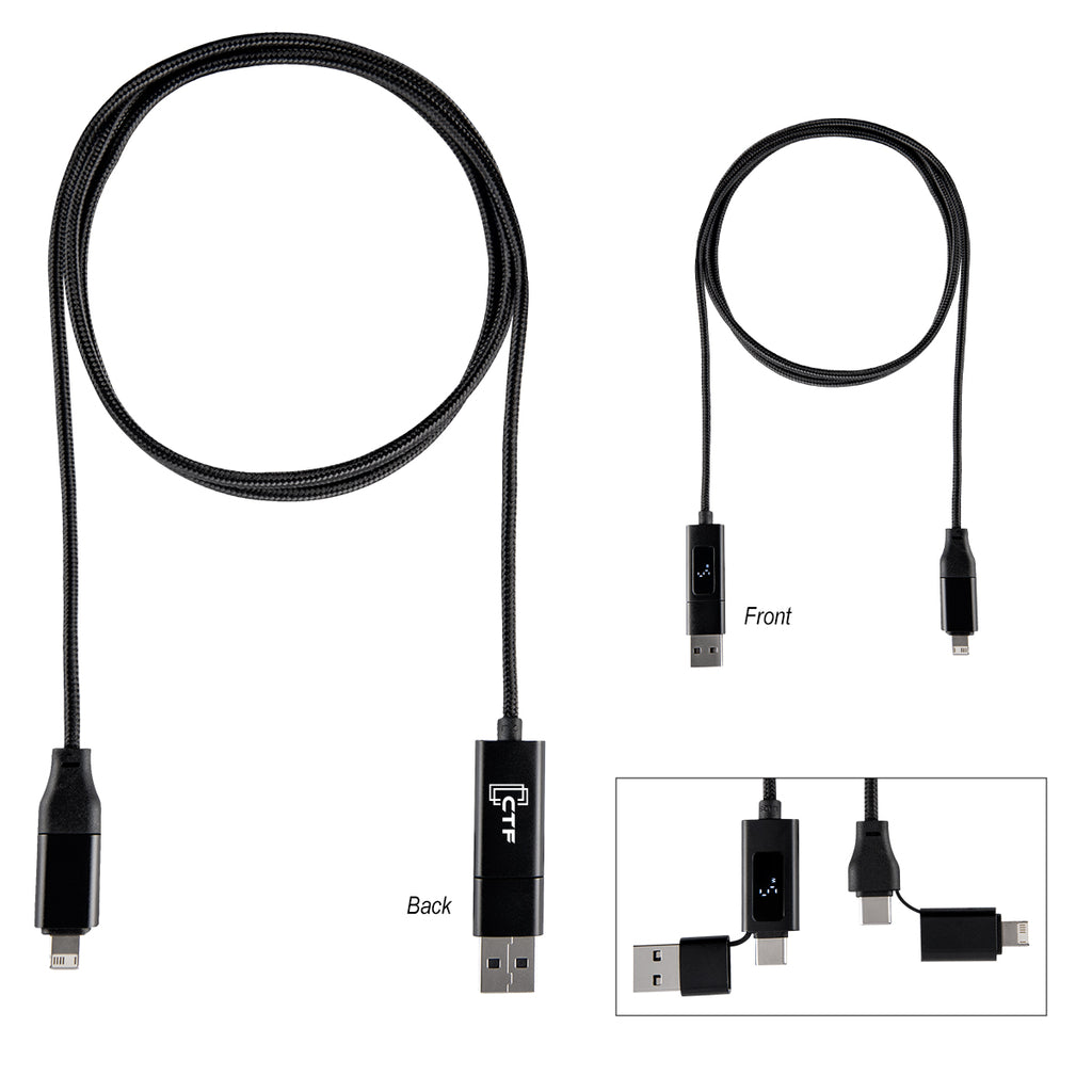 Dual Input Fast Charging Cable, 100W - Black - Pad Print