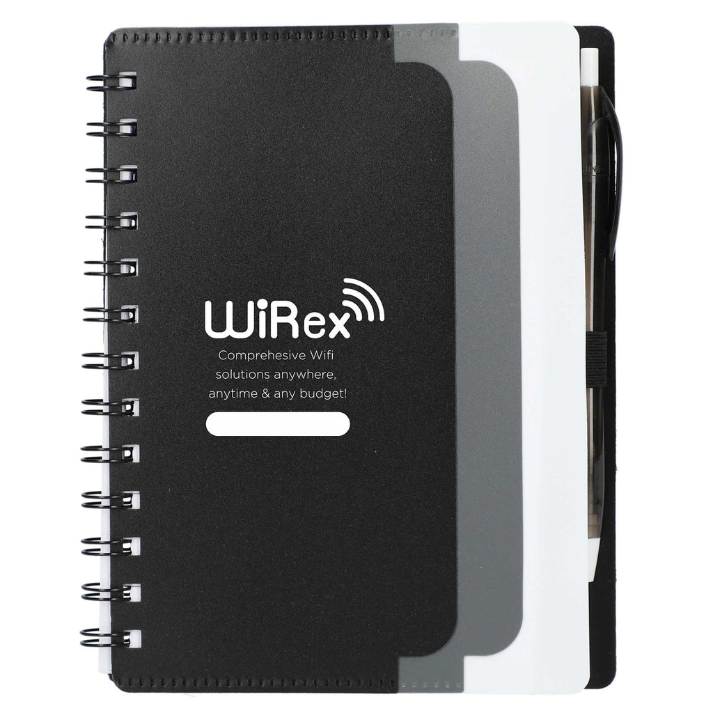 Dual Pocket Spiral Notebook with RPET Pen, 5 x 7 Inches - Black - Front