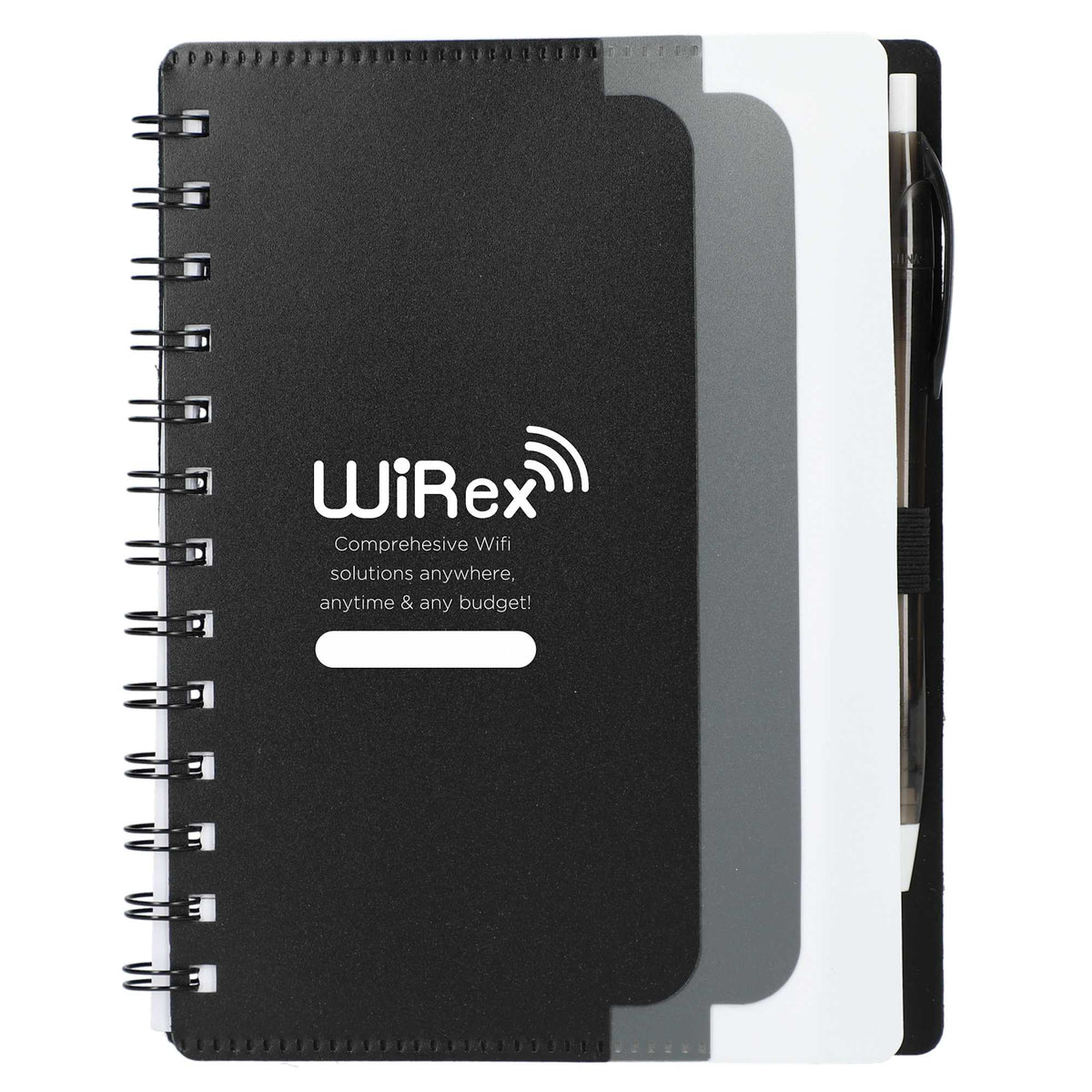 Dual Pocket Spiral Notebook with RPET Pen, 5 x 7 Inches - Black - Front