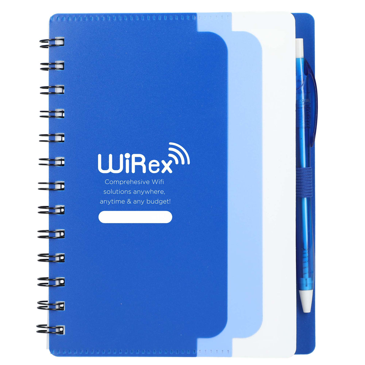 Dual Pocket Spiral Notebook with RPET Pen, 5 x 7 Inches - Blue - Front