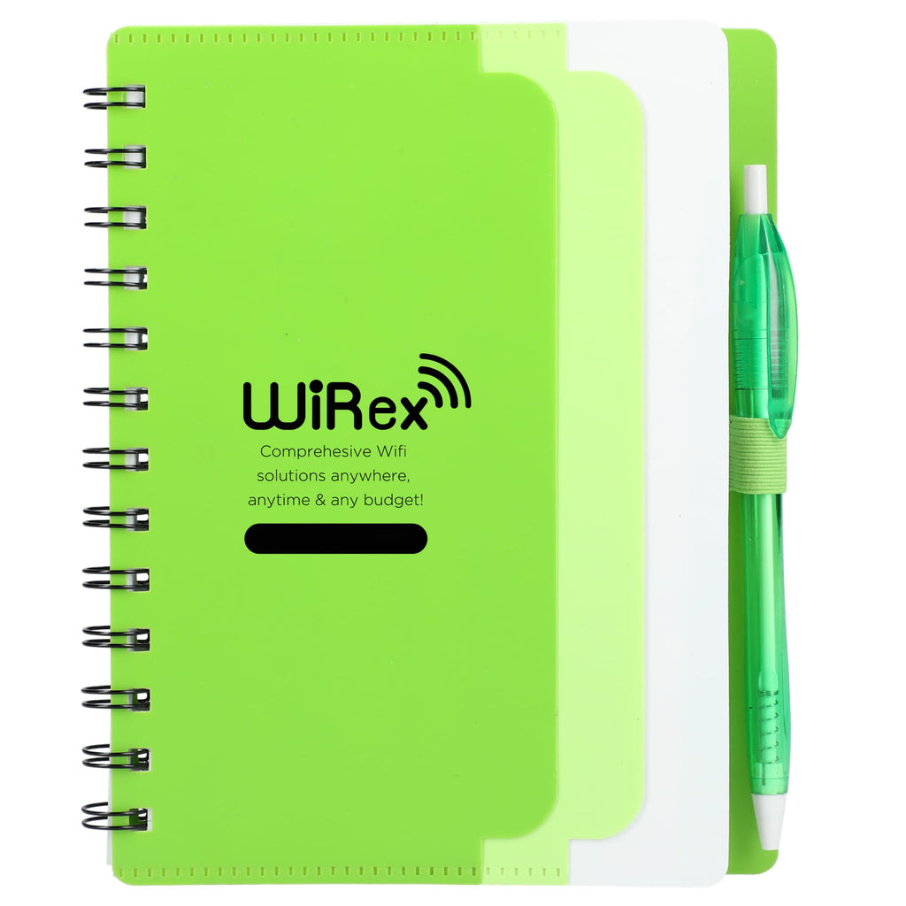 Dual Pocket Spiral Notebook with RPET Pen, 5 x 7 Inches - Lime - Front