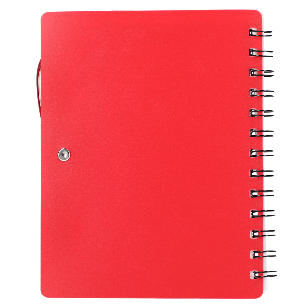 Dual Pocket Spiral Notebook with RPET Pen, 5 x 7 Inches - Red - Back