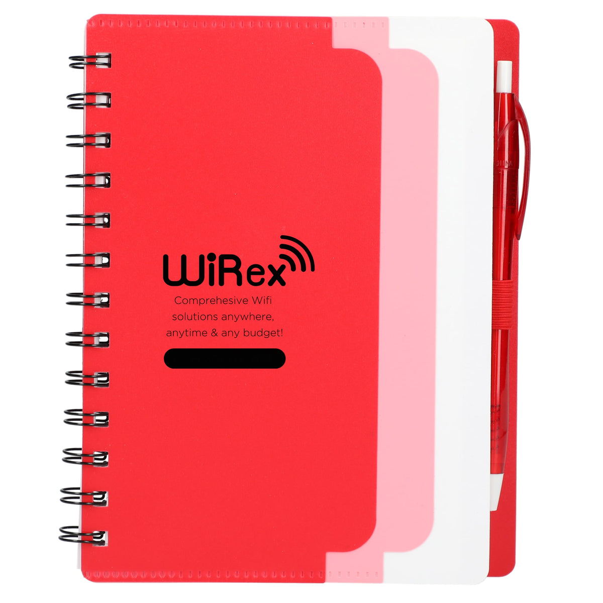 Dual Pocket Spiral Notebook with RPET Pen, 5 x 7 Inches - Red - Front