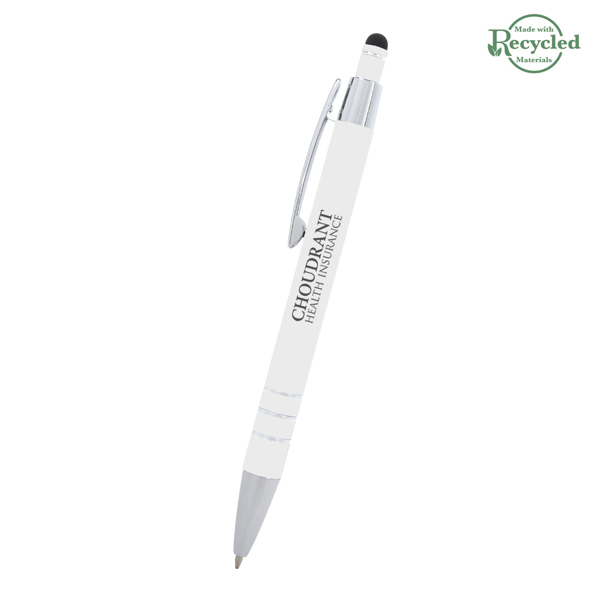 Dublin Pen with Stylus - White - Silk Screen