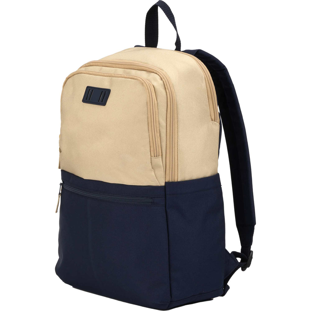 Duo Color Block Backpack in Recycled Polyester, 15 Inch - Navy - Left Angle